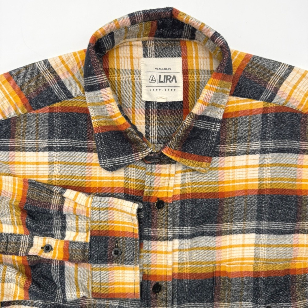 Lira Flannel Shirt Mens XL Yellow Orange Plaid Button Down Long Sleeve CRTV SCTY